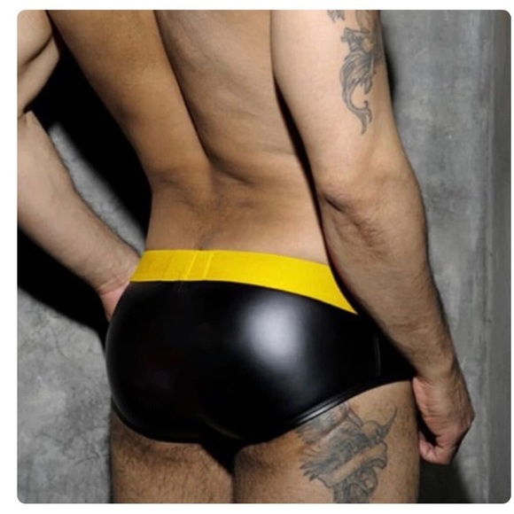 Men's Faux Leather Briefs, Men’s Low Waist Underwear - Picture 2 of 5